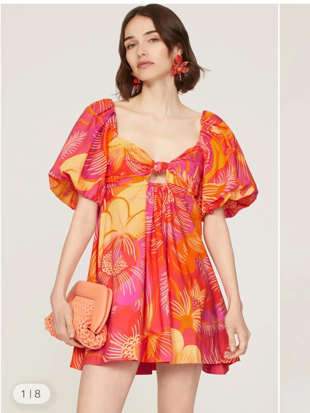 Farm rio summer garden puff sleeve tie back mini dress size large